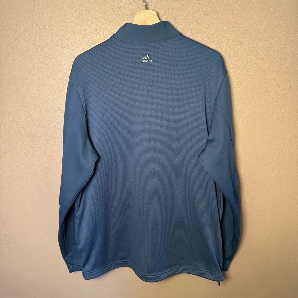 Adidas Golf Mens Climastorm Hybrid Heathered Zip Up Jacket Mineral Blue Sz Large